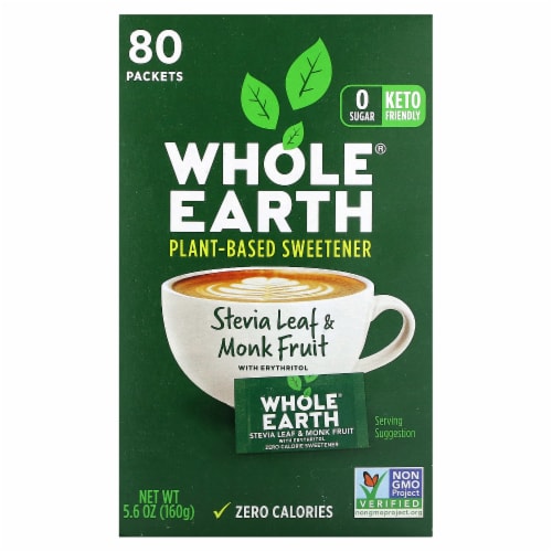 Whole Earth® Stevia Leaf & Monk Fruit Plant-Based Sweetener Packets Perspective: front