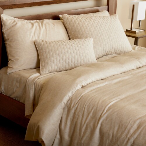 BedVoyage Melange Viscose from Bamboo Cotton Duvet Cover, Queen - Sand Perspective: front