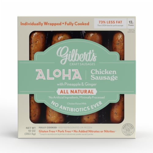 Gilbert's All Natural Aloha Pineapple Ginger and Brown Sugar Chicken Sausage Perspective: front