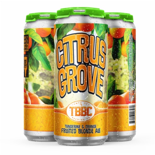 Tampa Bay Brewing Co Citrus Grove Tangerine & Orange Fruited Blonde Ale Perspective: front
