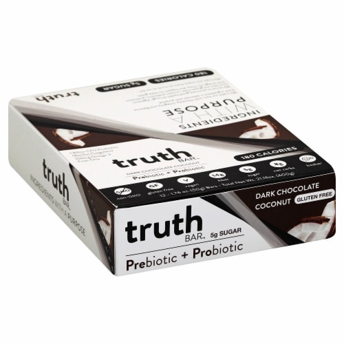 Truth Bar™ Dark Chocolate Coconut Probiotic Bars Perspective: front