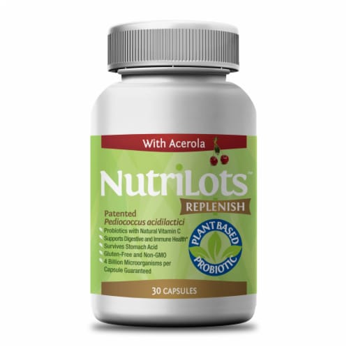 Nutrlots Replenish With Acelora-Patented Plant Based Probiotics With Acelora Powders Perspective: front