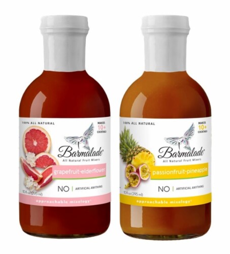 Barmalade All Natural Cocktail Mixers Variety Grapefruit-Elderflower & Passionfruit-Pineapple Perspective: front