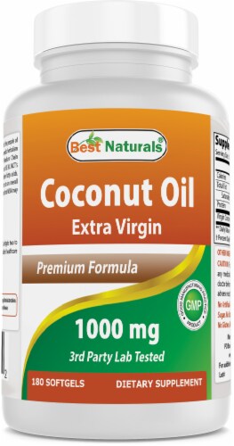 Best Naturals Extra Virgin Coconut Oil 1000 mg Softgel, 180 Count Perspective: front