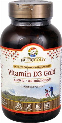 NutriGold Vitamin D3 Gold Softgels  5000IU Perspective: front