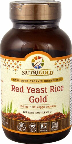 NutriGold Red Yeast Rice Gold Veggie Capsules 600mg Perspective: front