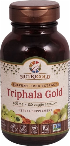 NutriGold Triphala Gold Veggie Capsules 650mg Perspective: front