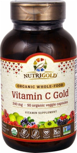 NutriGold Organic Whole Food Vitamin C Gold Veggie Capsules 240mg Perspective: front