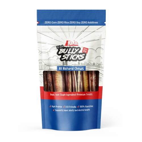 JoJo Modern Pets 12 Inch Bully Sticks - All Natural Dog Treats - Thick (3-Pack) Perspective: front