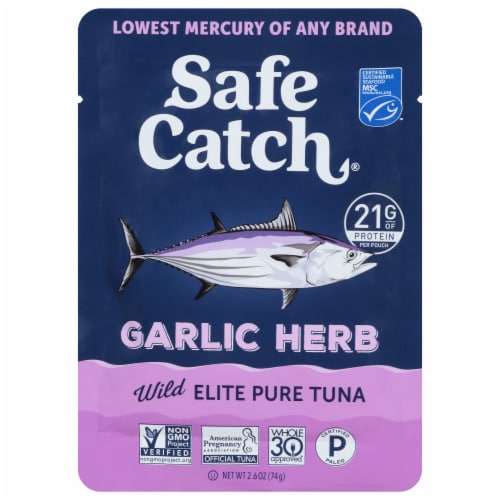 Safe Catch Elite Garlic Herb Wild Tuna Pouch Perspective: front