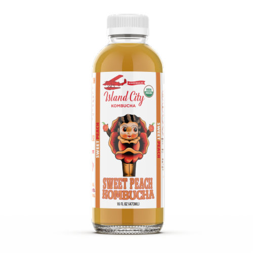 Island City Sweet Peach Kombucha Perspective: front