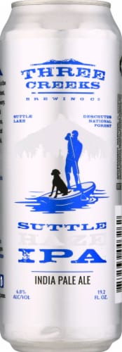 Three Creeks Brewing Co. Suttle Haze IPA Beer Single Can Perspective: front