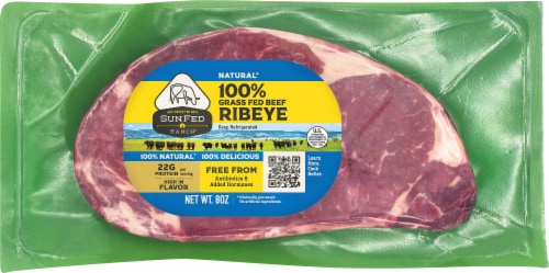 Sunfed Ranch Grass Fed Beef Ribeye Steak Perspective: front