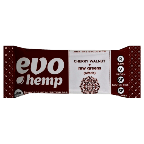 Evo Hemp Cherry Walnut Hemp Seed, Fruit and Nut Bars Perspective: front