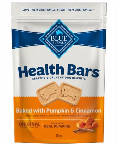 Blue Buffalo Health Bars Natural Pumpkin & Cinnamon Crunchy Dog Treat Biscuits Perspective: front