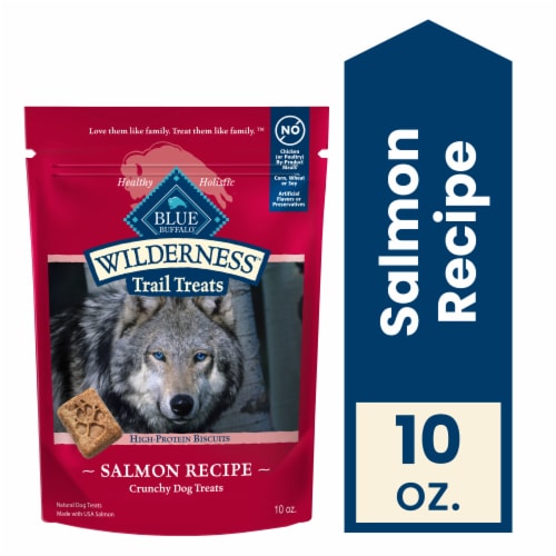 Blue Buffalo Wilderness Trail Treats High Protein Salmon Recipe Crunchy Dog Treats Biscuits Perspective: front