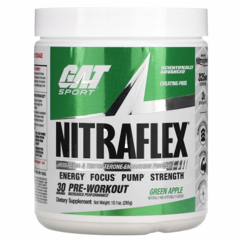 GAT Sport Nitraflex Green Apple Flavored Hyperemia & Testosterone Enhancing Powder Perspective: front