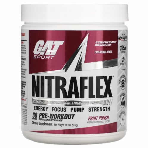 GAT Sport Nitraflex Fruit Punch Flavored Hyperemia & Testosterone Enchancing Powder Perspective: front