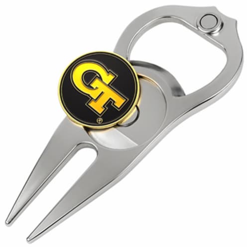 Hat Trick Openers 6 In 1 Golf Divot Tool - Georgia Tech Yellow Jackets Perspective: front