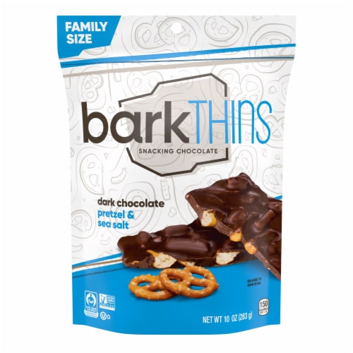 barkThins Dark Chocolate Pretzel & Sea Salt Family Size Snacking Chocolate Perspective: front