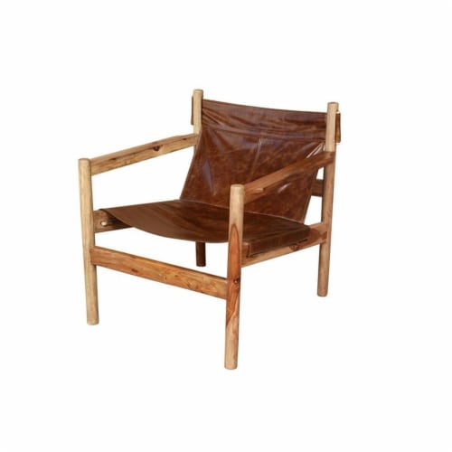 Genoa Leather Sling Accent Chair - Cognac Brown Perspective: front