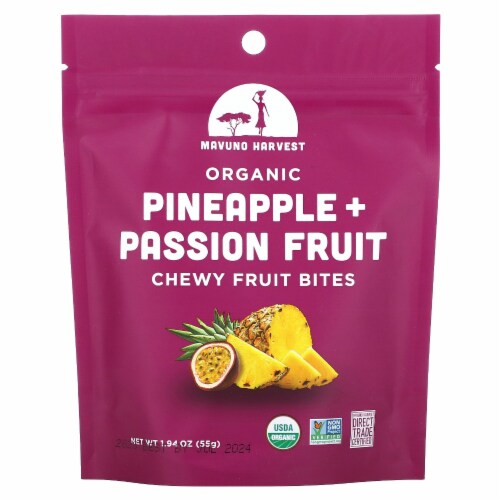 Mavuno Harvest Organic Chew Fruit Bites Pineapple + Passion Fruit - 1.94 oz (55 g) Perspective: front