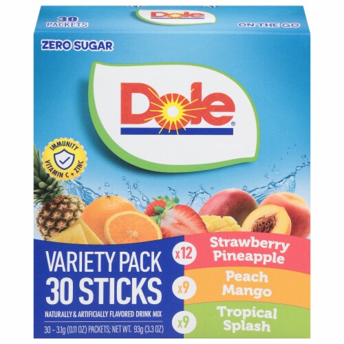 Dole® Zero Sugar Tropical Splash Peach Mango & Strawberry Pineapple Water Enhancer Variety Pack Perspective: front