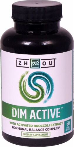 Zhou DIM Active with Activated Broccoli Extract Dietary Supplement Veggie Capsules Perspective: front