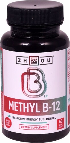 Zhou Methyl B-12 Natural Cherry Flavor Dietary Supplement Micro Lozenges Perspective: front