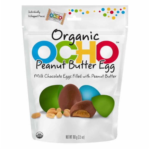 OCHO Organic Milk Chocolate Eggs Filled With Peanut Butter Perspective: front
