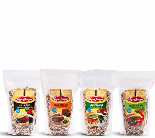 Vegan Burger 4-Pack - Veggie Six, B.B. & Ohh!, Vege Caliente, & Viva Italiano Perspective: front