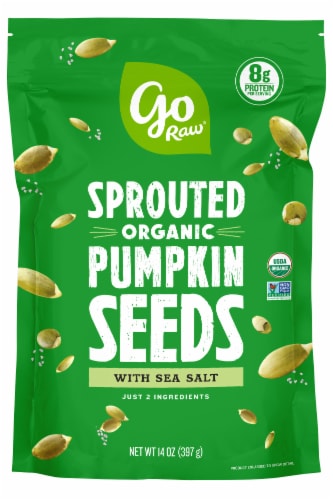 Go Raw Sprouted Organic Sea Salt Pumpkin Seeds Perspective: front