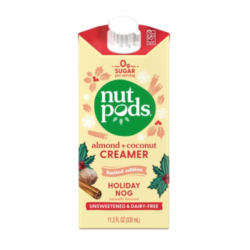 nutpods® Unsweetened Non Dairy Holiday Nog made with Almonds and Coconuts Coffee Creamer Perspective: front