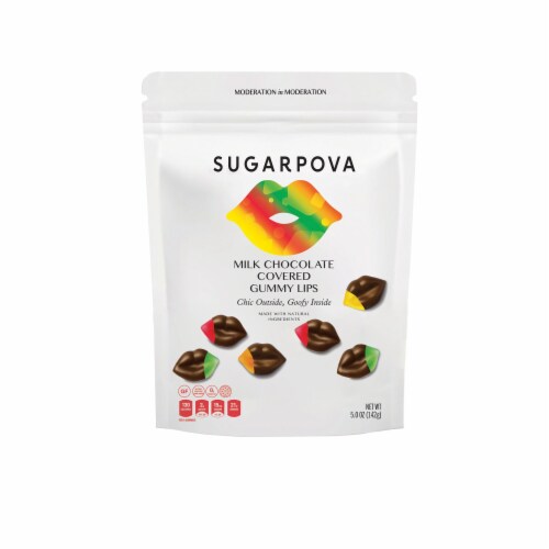 Sugarpova Milk Chocolate Covered Gummy Lips Perspective: front