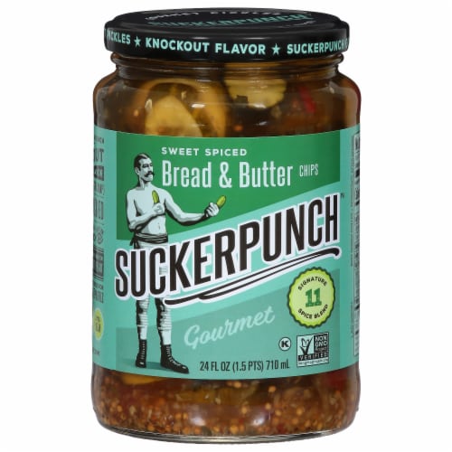 Suckerpunch™ Sweet Spiced Bread N' Butter Chips Gourmet Pickles Perspective: front