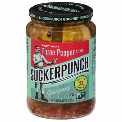 Suckerpunch Gourmet 3-Pepper Fire Pickle Spears Perspective: front