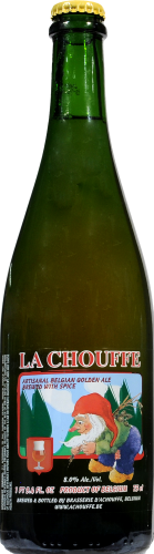 La Chouffe Golden Ale Bottle Perspective: front