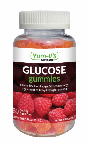 Yum-V's Complete Raspberry Glucose Gummies Perspective: front