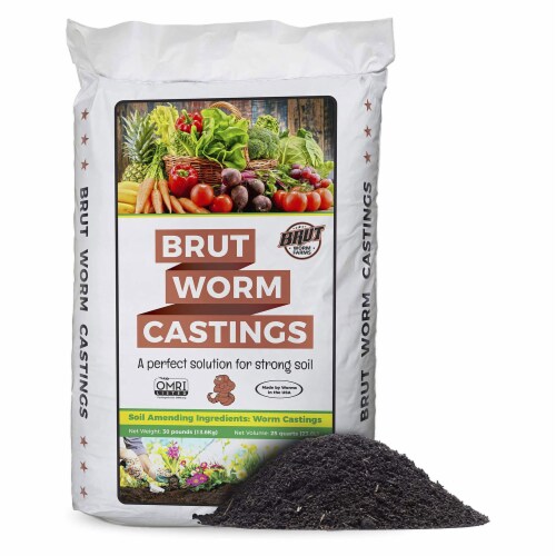Brut Worm Farm All Natural Organic Worm Castings Soil Builder, 30 Pound Bag Perspective: front