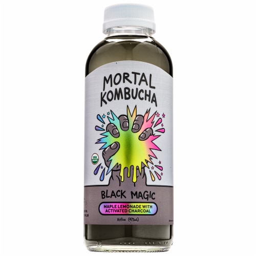 Mortal Kombucha Black Magic Maple Lemonade with Activated Charcoal Kombucha Perspective: front