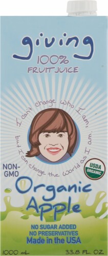 Giving Organic Apple Juice Perspective: front