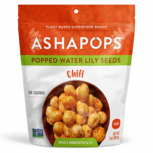 AshaPops Popped Water Lily Seeds Chili Lime Popped Snack Perspective: front