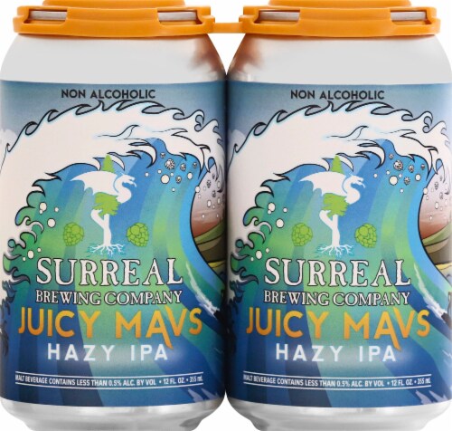 Surreal Brewing Company Non-Alcoholic Juicy Mavs Hazy IPA Perspective: front