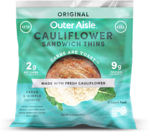 Outer Aisle® Plant Power Cauliflower Original Sandwich Thins Perspective: front