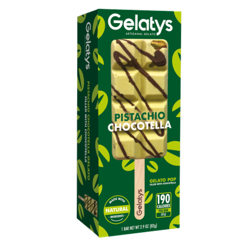 Gelatys® Pistachio Chocotella Gelato Bar Perspective: front