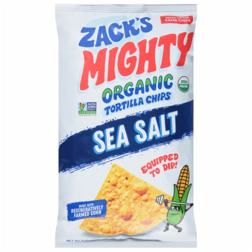 Zack's Mighty Sea Salt Organic Tortilla Chips Perspective: front