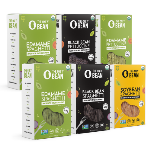 Organic Bean Pasta Variety Pack - Soy, Edamame, & Black Bean Spaghetti / Fettuccine (6 Pack) Perspective: front