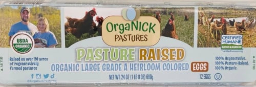 OrgaNick Pastures Pasture Raised Organic Large Grade A Heirloom Colored Eggs Perspective: front