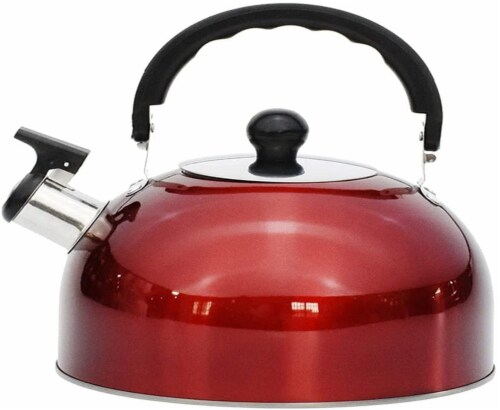 Red Stainless Steel 3.7 Quart Whistling Kettle Tea Pot Perspective: front