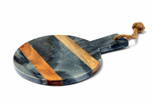 11 x 8 Black Marble and Wood Accent Charcuterie Board with Handle, 1 PC ...